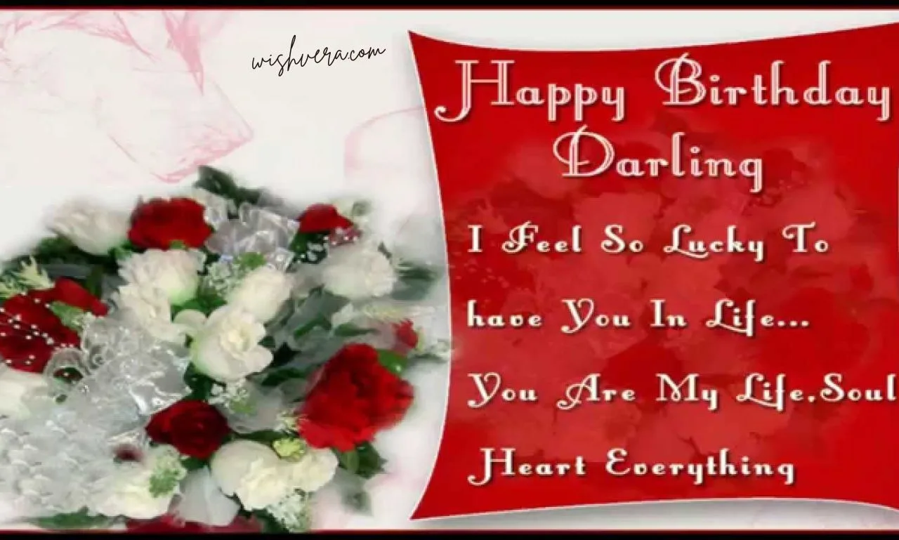 Romantic birthday scene with a girlfriend, birthday cake, red roses, gift, and “Birthday Wishes for Girlfriend: 200+ Sweet Messages